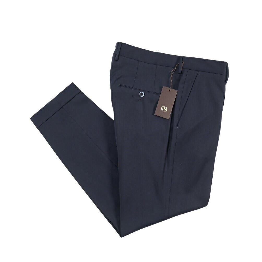 SALE｜GTA “772” ウールヴァージンウール100% ワンタックスラックス / SLIM FIT ネイビー 48 | GUARDAROBA MILANO OFFICIAL STORE