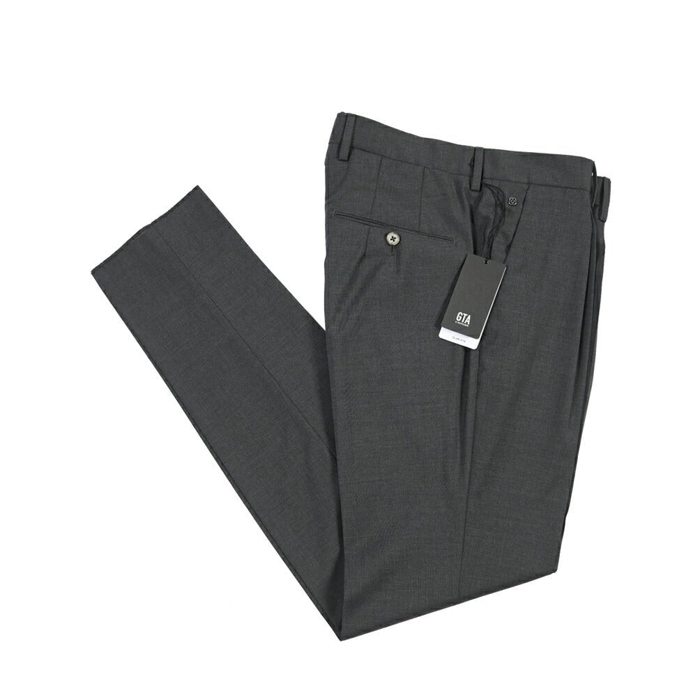 SALE｜GTA “772 L” ウール100% ワンタックスラックス / SLIM FIT ダークグレー 46 | GUARDAROBA MILANO OFFICIAL STORE