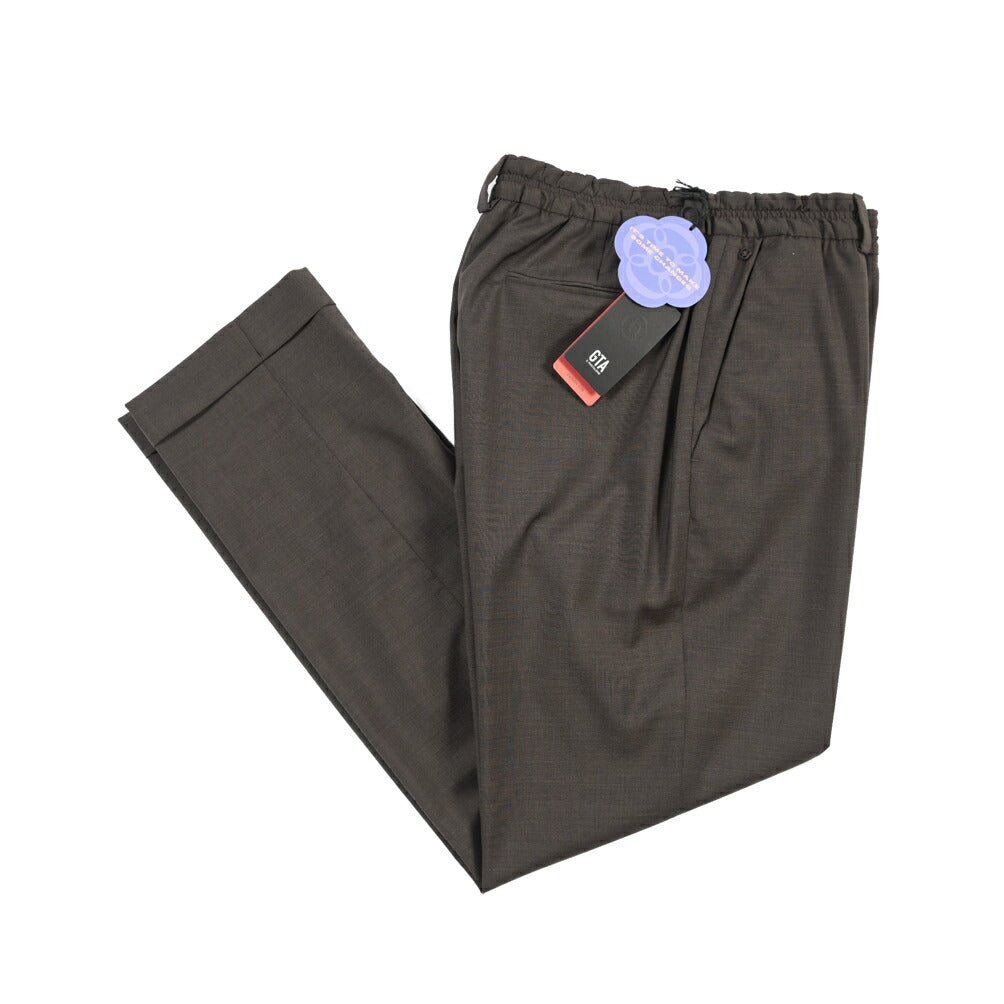 SALE｜GTA “ALFIO” ヴァージンウール100% ウエストバンド付きイージースラックス / SLIM FIT ブラウン 44 | GUARDAROBA MILANO OFFICIAL STORE