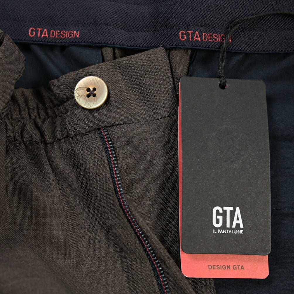 SALE｜GTA “ALFIO” ヴァージンウール100% ウエストバンド付きイージースラックス / SLIM FIT ブラウン 44 | GUARDAROBA MILANO OFFICIAL STORE