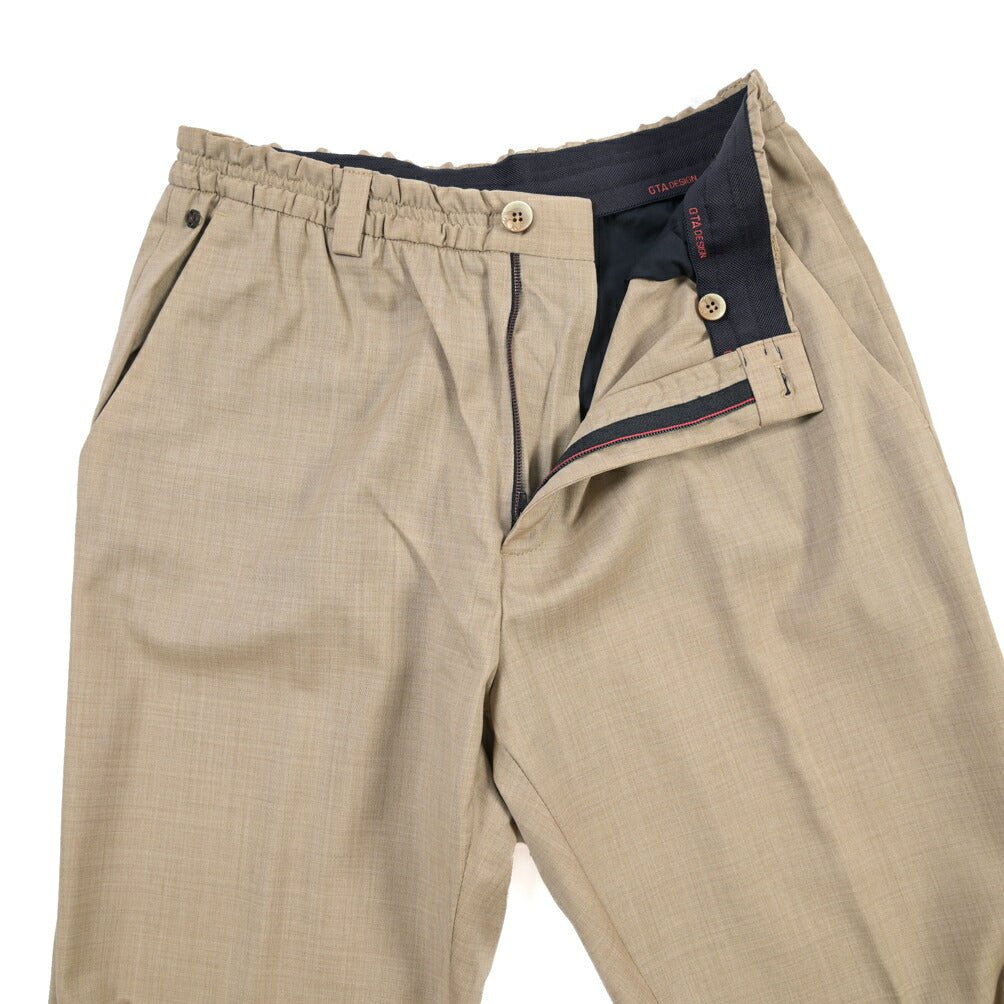 SALE｜GTA “ALFIO” ヴァージンウール100% ウエストバンド付きイージースラックス / SLIM FIT ベージュ 44 | GUARDAROBA MILANO OFFICIAL STORE
