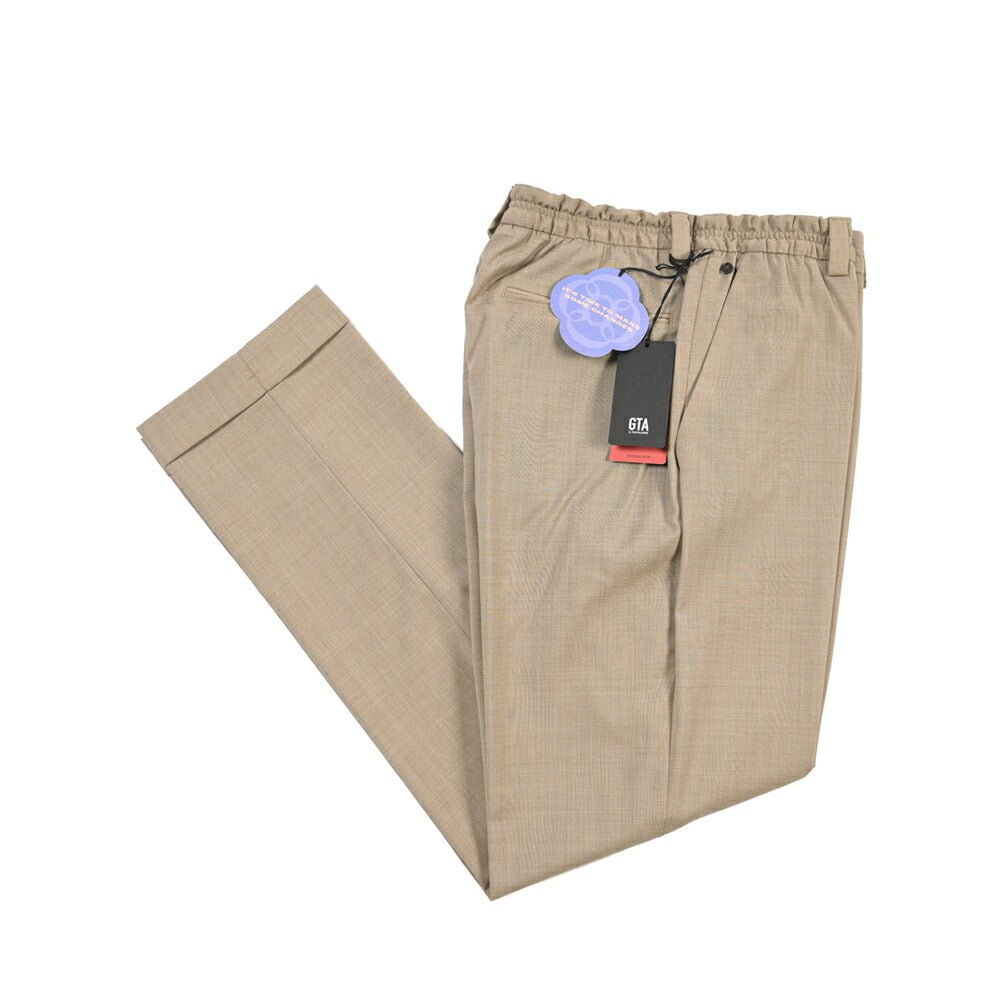 SALE｜GTA “ALFIO” ヴァージンウール100% ウエストバンド付きイージースラックス / SLIM FIT ベージュ 44 | GUARDAROBA MILANO OFFICIAL STORE