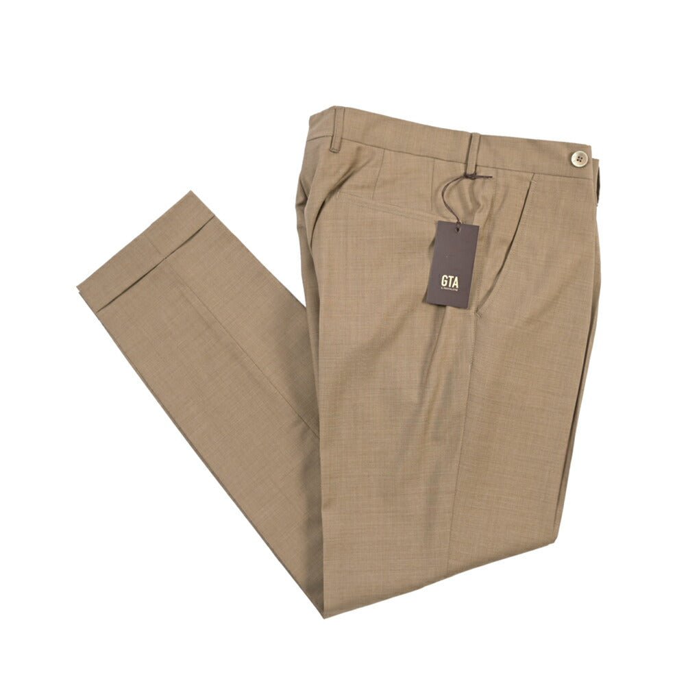 SALE｜GTA “BYRON” ウール100% ワンタックスラックス / SLIM FIT ライトブラウン 48 | GUARDAROBA MILANO OFFICIAL STORE