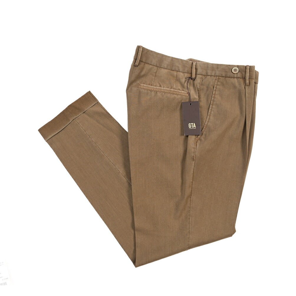 SALE｜GTA “BYRON” ヴァージンウール100% ワンタックスラックス / SLIM FIT ブラウン 50 | GUARDAROBA MILANO OFFICIAL STORE