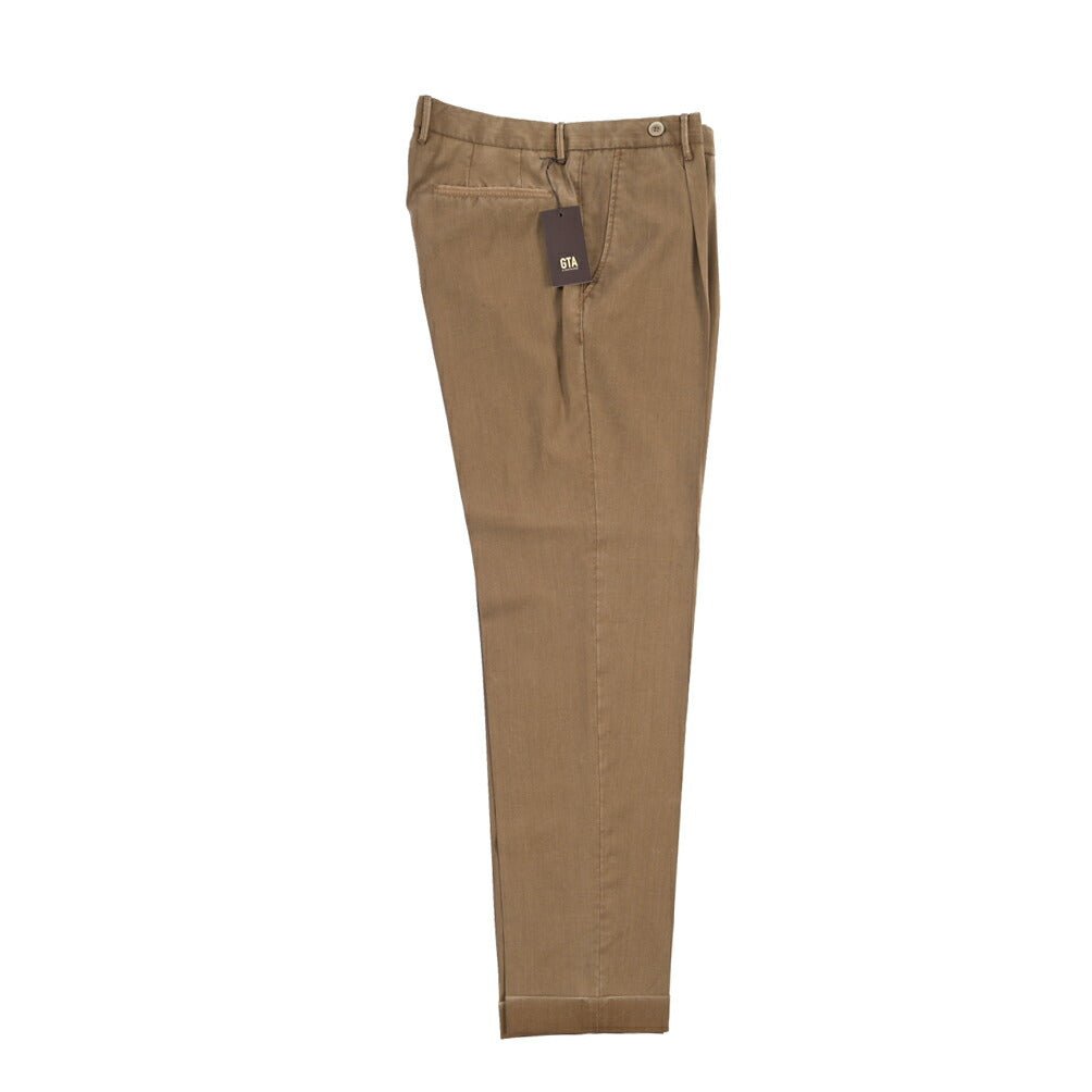 SALE｜GTA “BYRON” ヴァージンウール100% ワンタックスラックス / SLIM FIT ブラウン 50 | GUARDAROBA MILANO OFFICIAL STORE