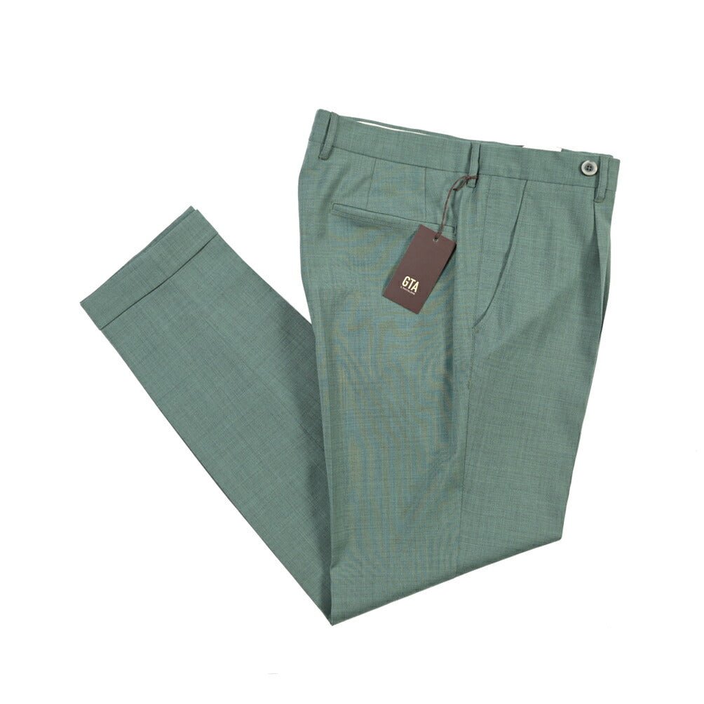 SALE｜GTA “BYRON” ウールヴァージンウール100% ワンタックスラックス / SLIM FIT グリーン 44 | GUARDAROBA MILANO OFFICIAL STORE