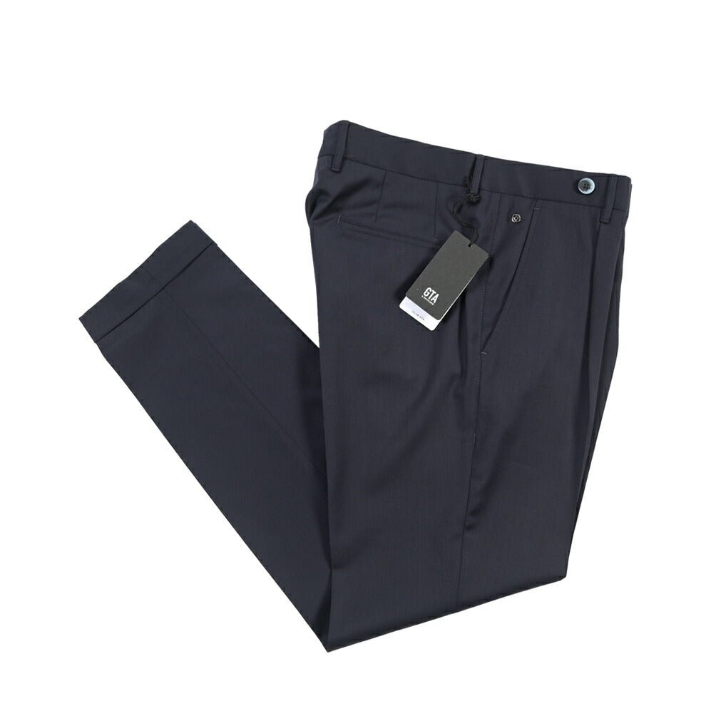 SALE｜GTA “BYRON C” ストレッチウール ワンタックスラックス / SLIM FIT ネイビー 48 | GUARDAROBA MILANO OFFICIAL STORE