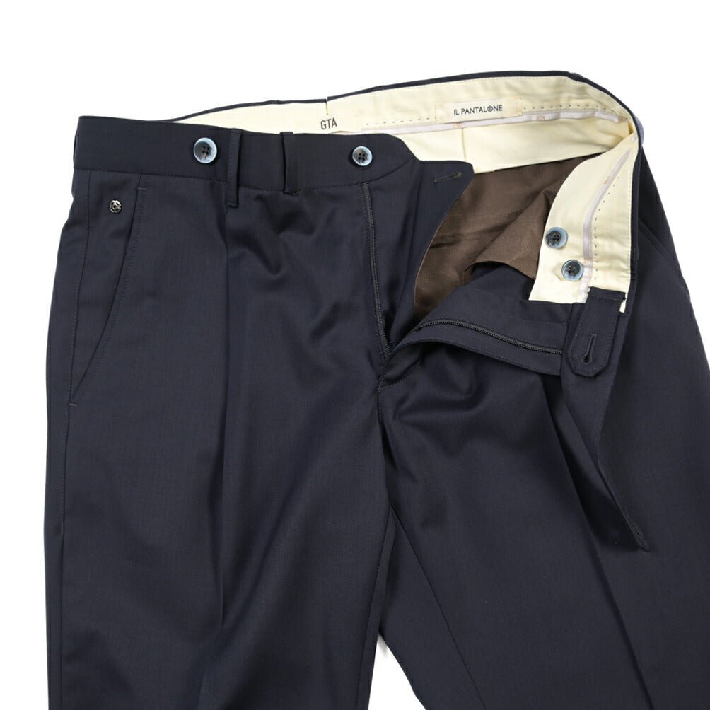 SALE｜GTA “BYRON C” ストレッチウール ワンタックスラックス / SLIM FIT ネイビー 48 | GUARDAROBA MILANO OFFICIAL STORE