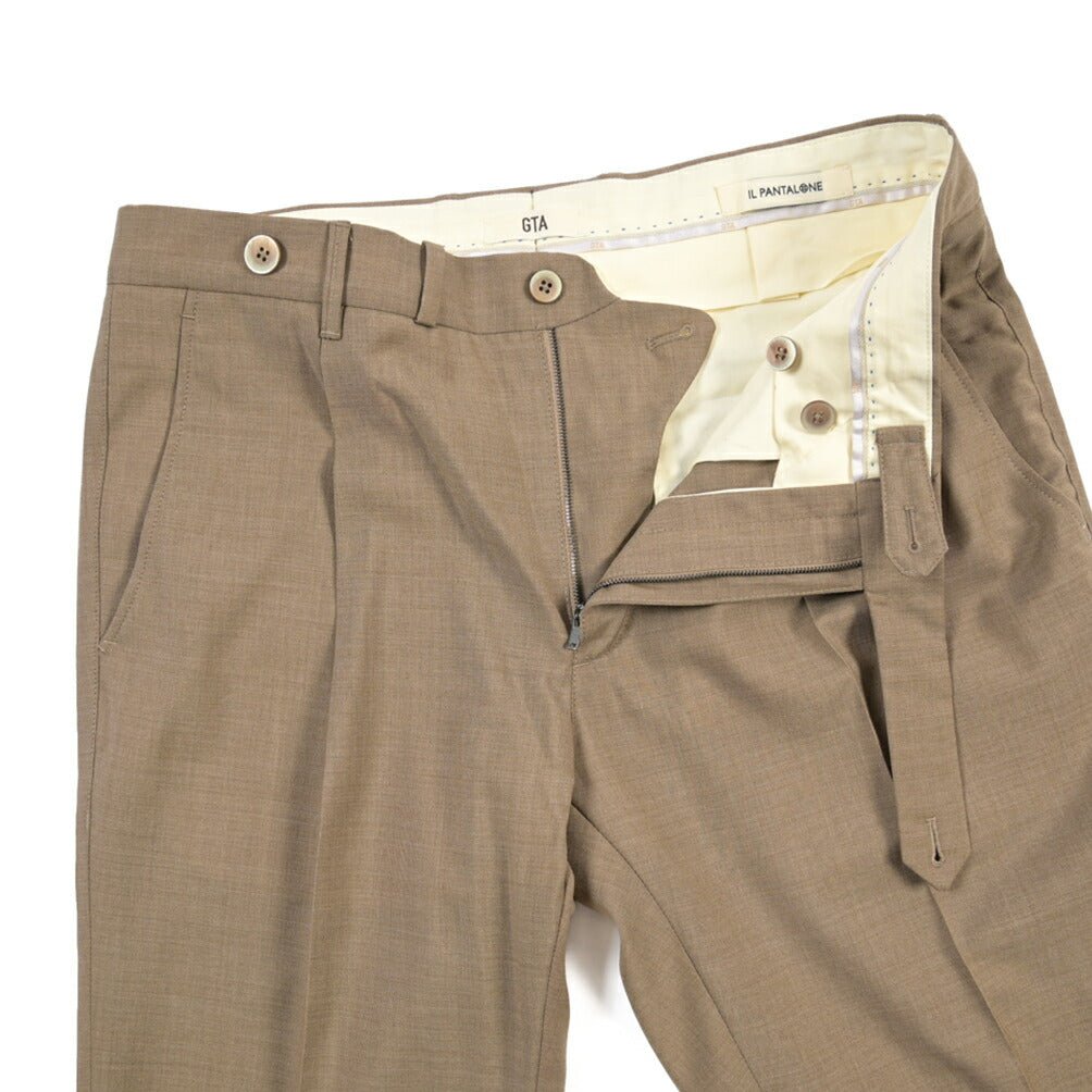 SALE｜GTA “BYRON L” ウール100% ワンタックスラックス / SLIM FIT ブラウン 46 | GUARDAROBA MILANO OFFICIAL STORE