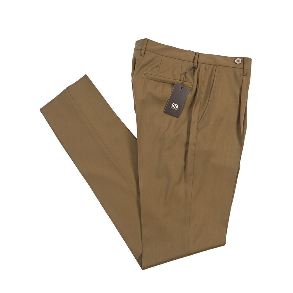 SALE｜GTA “BYRON L” ヴァージンウール100% ワンタックスラックス / SLIM FIT ブラウン 46 | GUARDAROBA MILANO OFFICIAL STORE