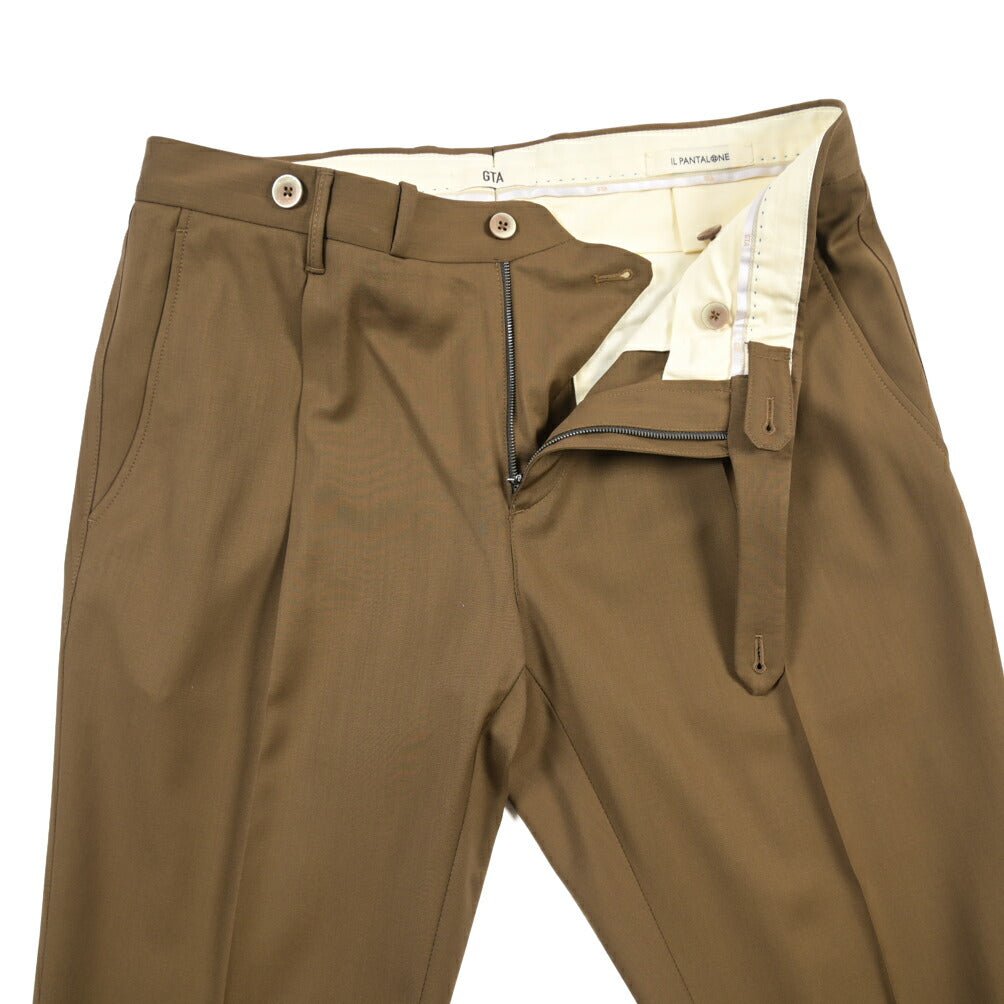 SALE｜GTA “BYRON L” ヴァージンウール100% ワンタックスラックス / SLIM FIT ブラウン 46 | GUARDAROBA MILANO OFFICIAL STORE