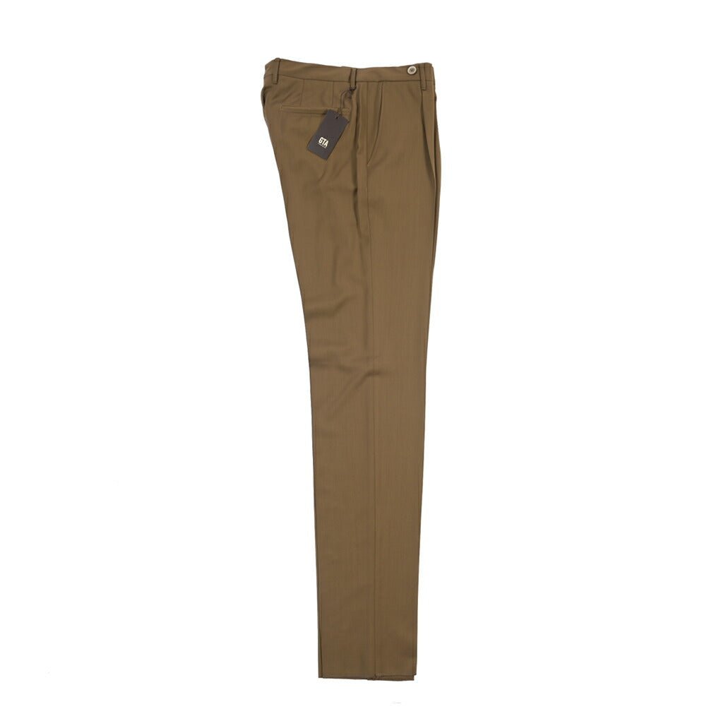SALE｜GTA “BYRON L” ヴァージンウール100% ワンタックスラックス / SLIM FIT ブラウン 46 | GUARDAROBA MILANO OFFICIAL STORE