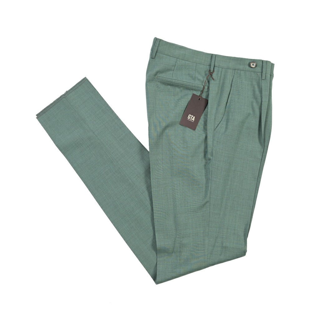 SALE｜GTA “BYRON L” ウールヴァージンウール100% ワンタックスラックス / SLIM FIT グリーン 46 | GUARDAROBA MILANO OFFICIAL STORE