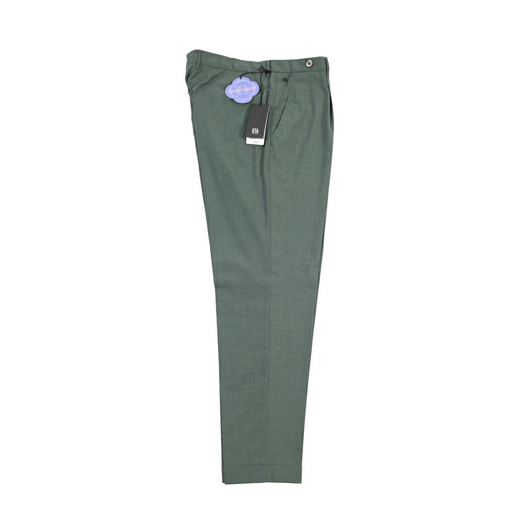 SALE｜GTA “BYRON” ポリエステル混ウール ワンタックスラックス / SLIM FIT グリーン 54 | GUARDAROBA MILANO OFFICIAL STORE
