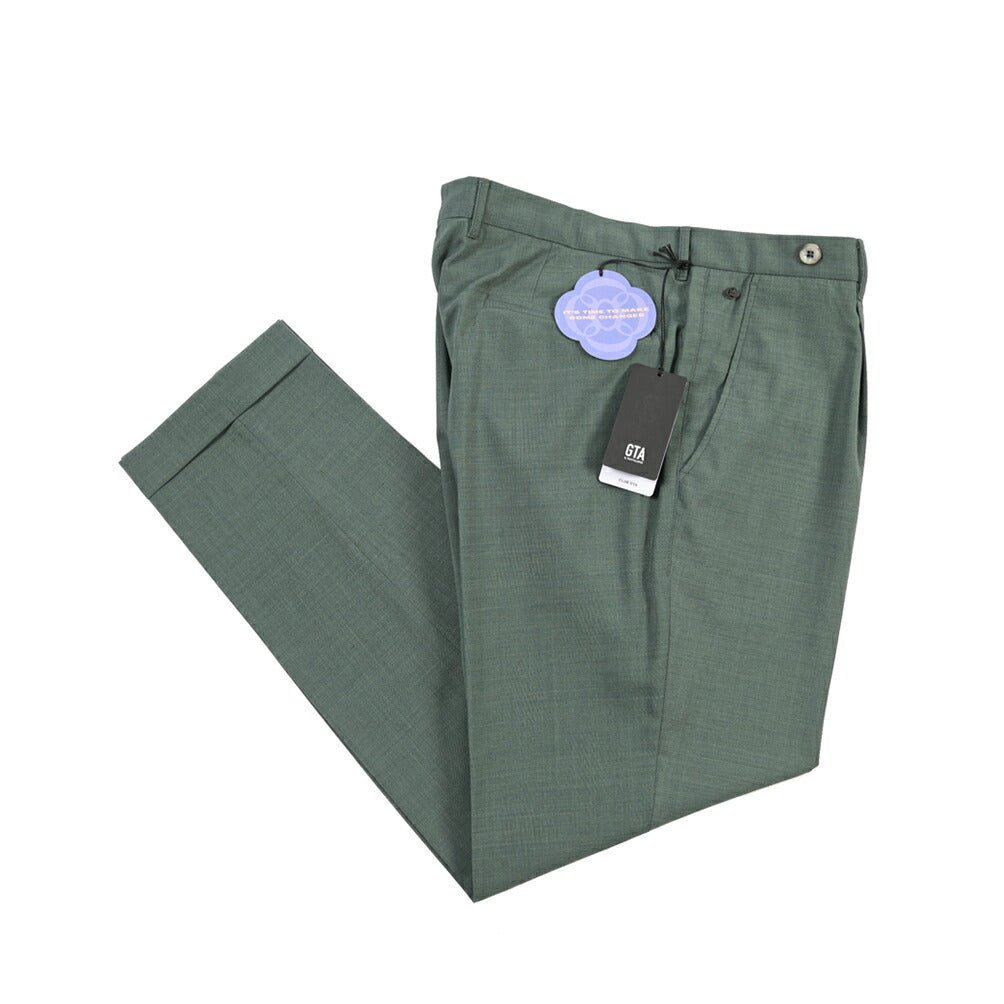SALE｜GTA “BYRON” ポリエステル混ウール ワンタックスラックス / SLIM FIT グリーン 54 | GUARDAROBA MILANO OFFICIAL STORE