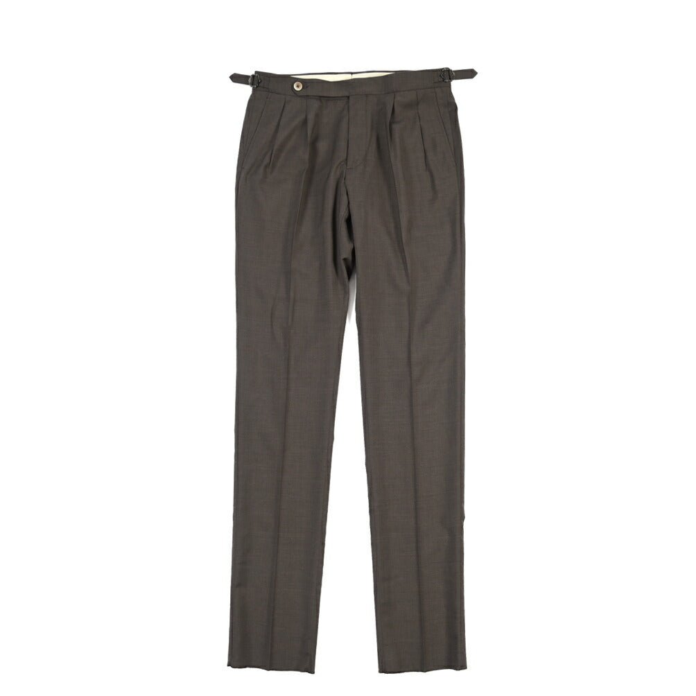 SALE｜GTA “HERRICK” ヴァージンウール100% ツータックスラックス / COMFORT FIT ダークブラウン 48 | GUARDAROBA MILANO OFFICIAL STORE