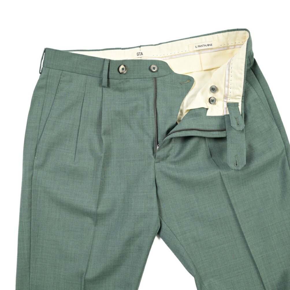 SALE｜GTA “LUCA” ウールヴァージンウール100% ツータックスラックス / REGULAR FIT グリーン 48 | GUARDAROBA MILANO OFFICIAL STORE