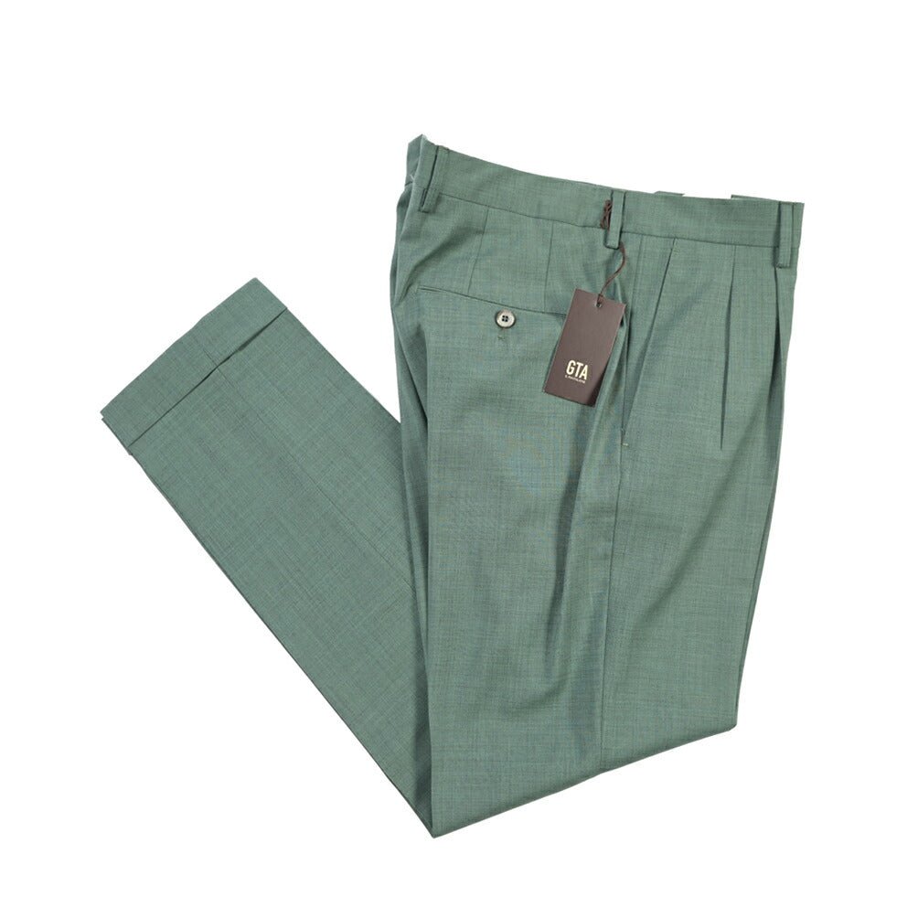 SALE｜GTA “LUCA” ウールヴァージンウール100% ツータックスラックス / REGULAR FIT グリーン 48 | GUARDAROBA MILANO OFFICIAL STORE