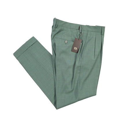 SALE｜GTA “LUCA” ウールヴァージンウール100% ツータックスラックス / REGULAR FIT グリーン 48 | GUARDAROBA MILANO OFFICIAL STORE