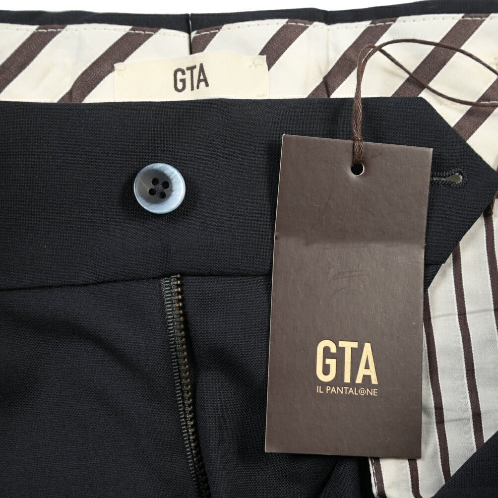 SALE｜GTA “MAX II” ウール100% ツータックベルトレススラックス / COMFORT FIT ネイビー 48 | GUARDAROBA MILANO OFFICIAL STORE