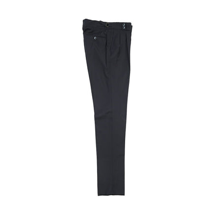 SALE｜GTA “MAX II” ウール100% ツータックベルトレススラックス / COMFORT FIT ネイビー 48 | GUARDAROBA MILANO OFFICIAL STORE