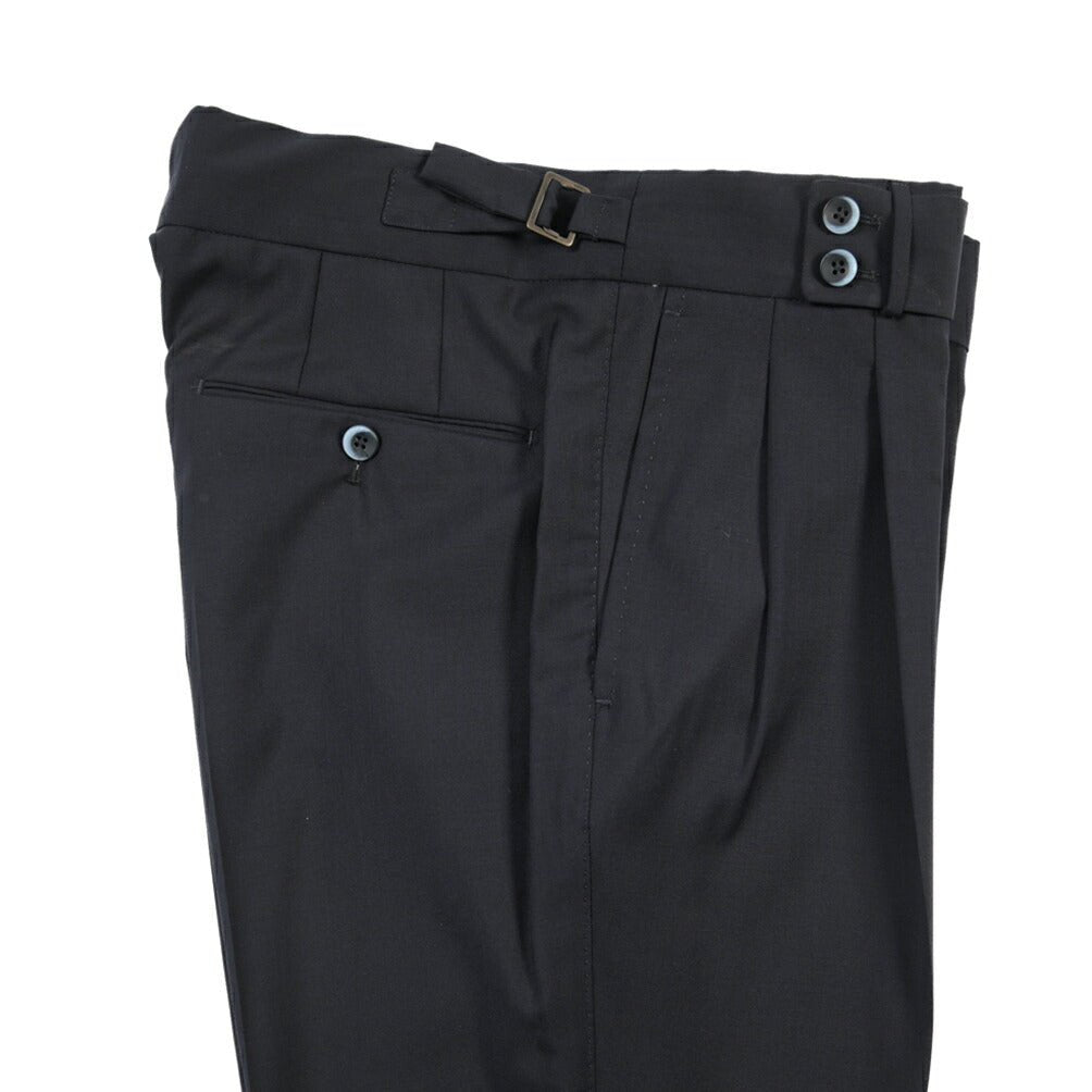 SALE｜GTA “MAX II” ウール100% ツータックベルトレススラックス / COMFORT FIT ネイビー 48 | GUARDAROBA MILANO OFFICIAL STORE