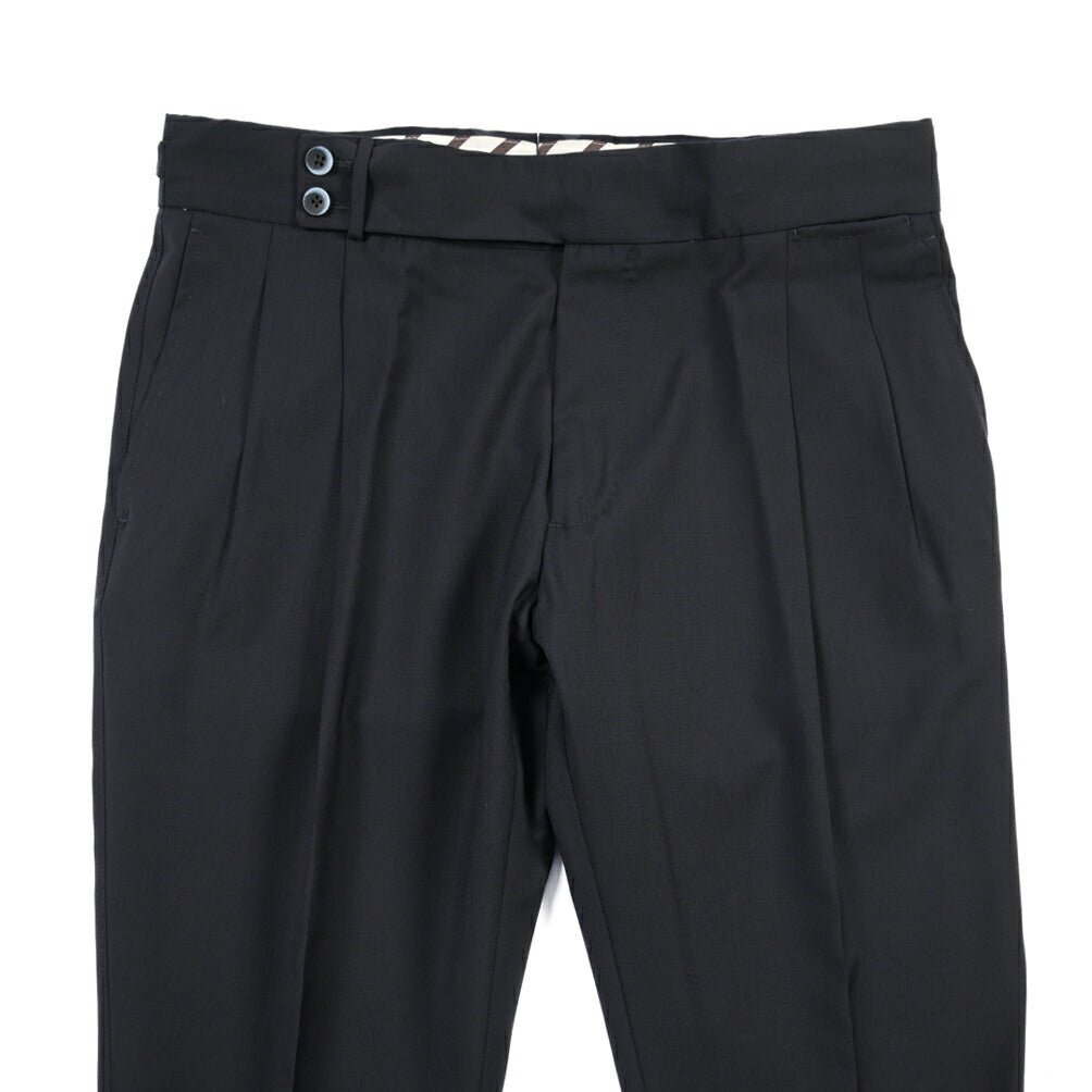 SALE｜GTA “MAX II” ウール100% ツータックベルトレススラックス / COMFORT FIT ネイビー 48 | GUARDAROBA MILANO OFFICIAL STORE