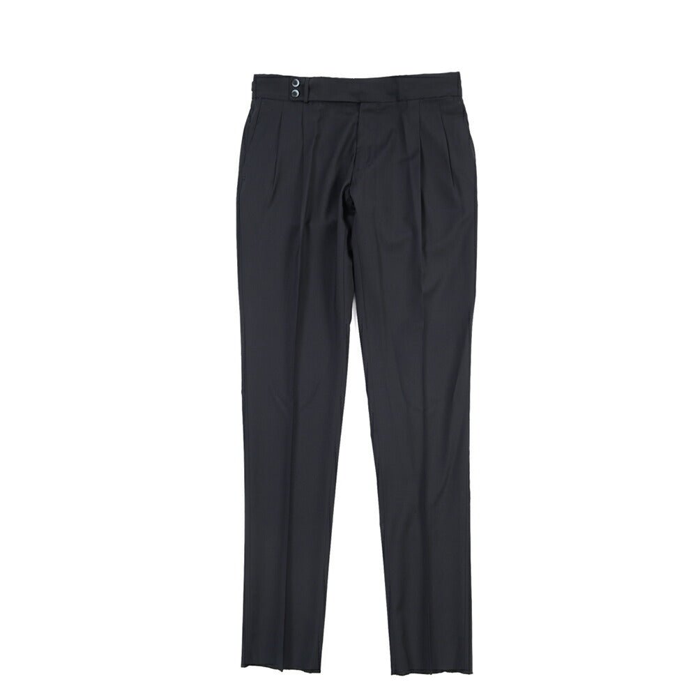 SALE｜GTA “MAX II” ウール100% ツータックベルトレススラックス / COMFORT FIT ネイビー 48 | GUARDAROBA MILANO OFFICIAL STORE