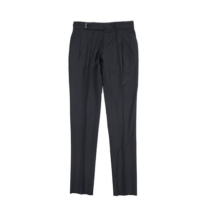SALE｜GTA “MAX II” ウール100% ツータックベルトレススラックス / COMFORT FIT ネイビー 48 | GUARDAROBA MILANO OFFICIAL STORE