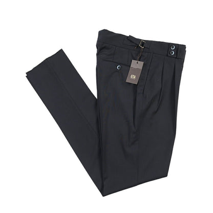 SALE｜GTA “MAX II” ウール100% ツータックベルトレススラックス / COMFORT FIT ネイビー 48 | GUARDAROBA MILANO OFFICIAL STORE