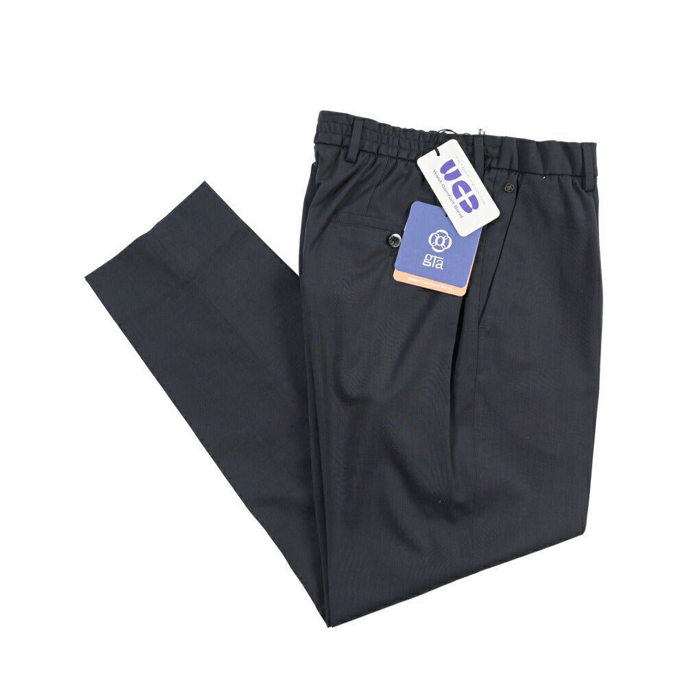 SALE｜GTA “NEW PAUL” ビスコース混ウール ウエストバンド付きイージースラックス / SLIM FIT ネイビー 48 | GUARDAROBA MILANO OFFICIAL STORE