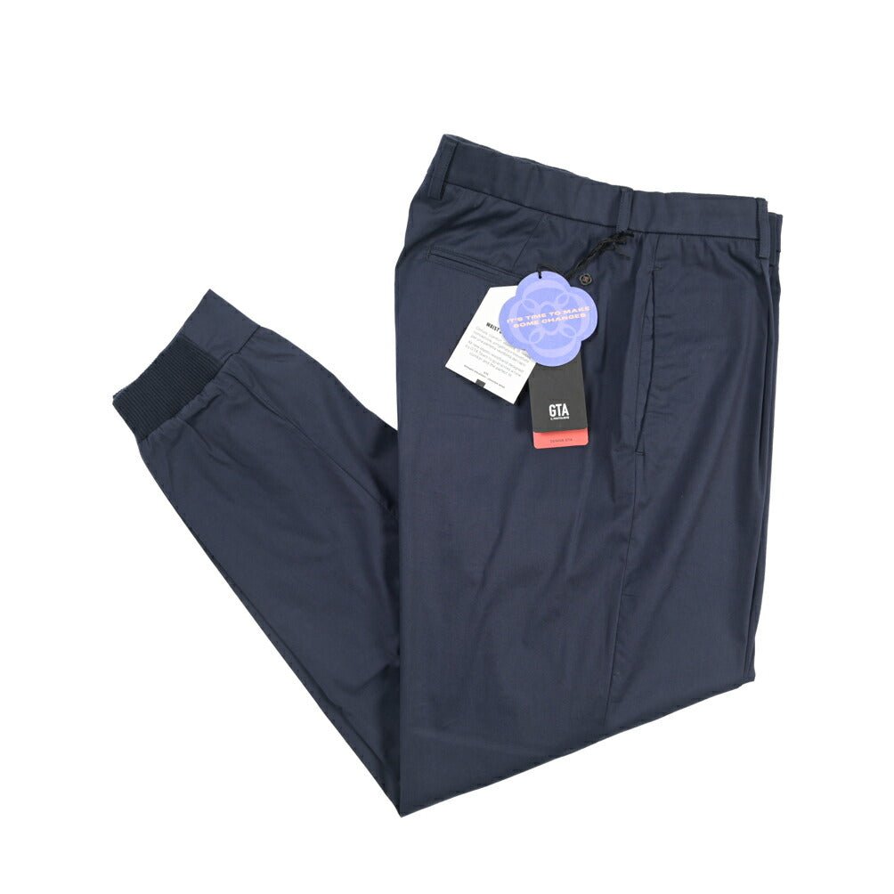 SALE｜GTA “NIGEL” ナイロン混コットン ウエストバンド付きイージーパンツ / SLIM FIT ネイビー 54 | GUARDAROBA MILANO OFFICIAL STORE