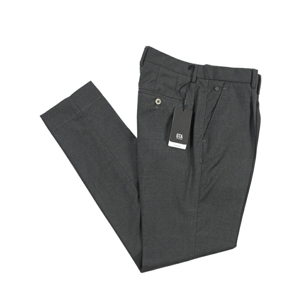 SALE｜GTA “NIKKO 01” ヴァージンウール100% ワンタックスラックス / SLIM FIT ダークグレー 48 | GUARDAROBA MILANO OFFICIAL STORE