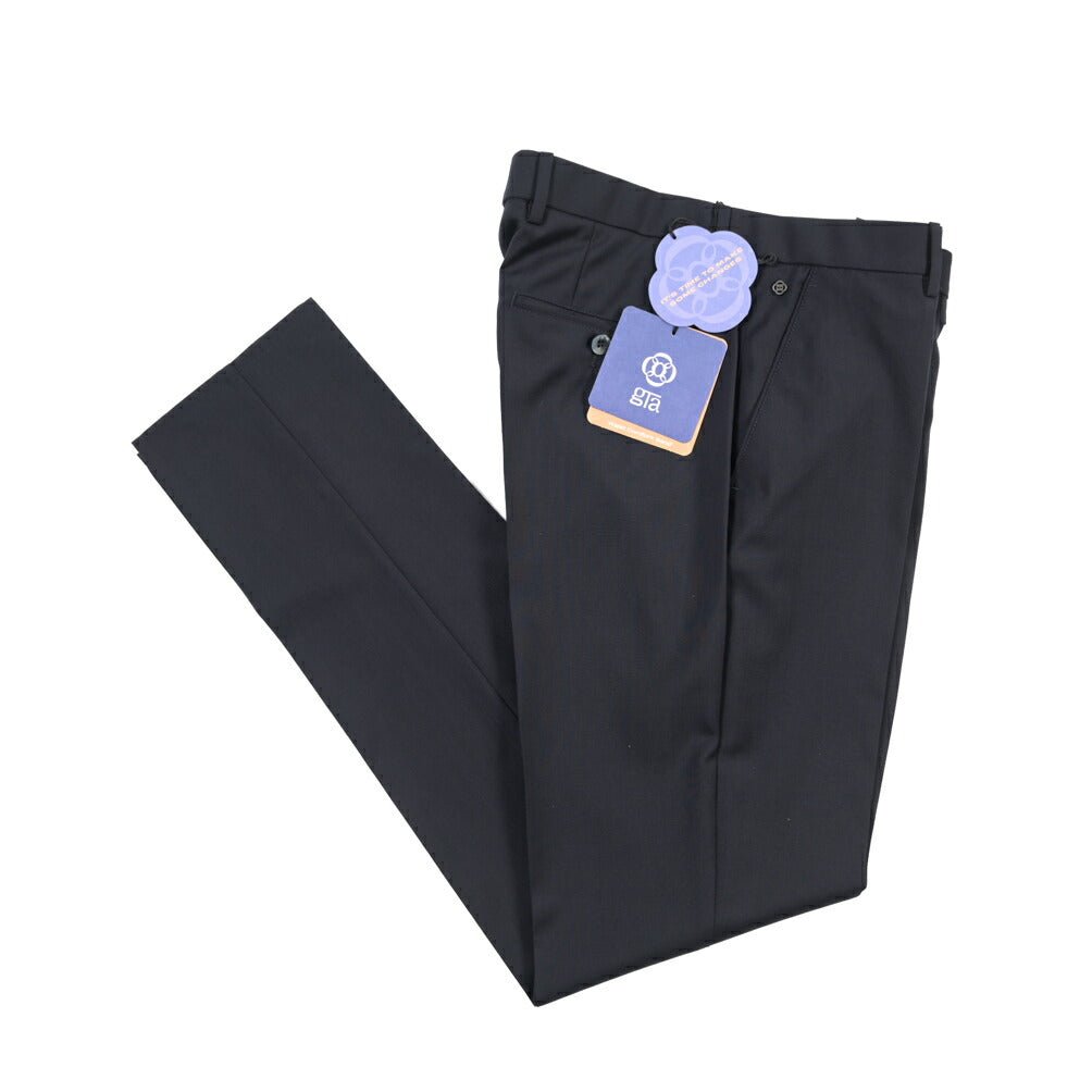 SALE｜GTA “NIKKO” ヴァージンウール100% ウエストバンド付きノータックスラックス / SLIM FIT ネイビー 48 | GUARDAROBA MILANO OFFICIAL STORE