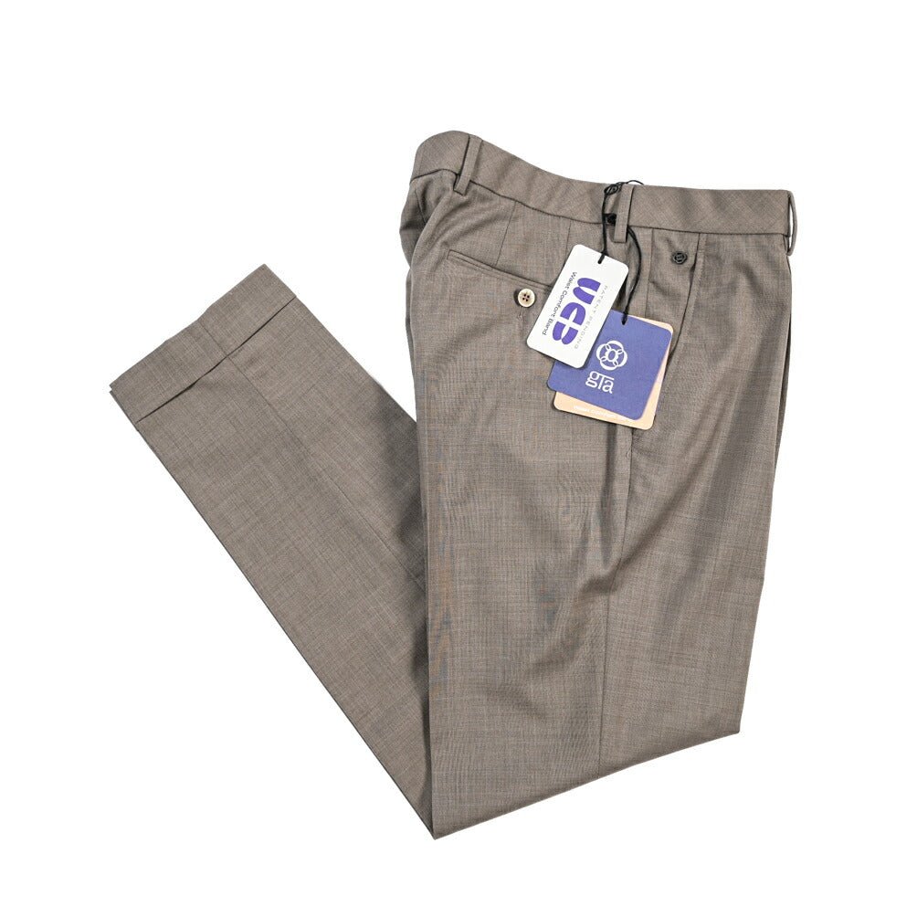 SALE｜GTA “RICCARDO” ヴァージンウール100% ウエストバンド付きワンタックスラックス / SLIM FIT ブラウン 48 | GUARDAROBA MILANO OFFICIAL STORE
