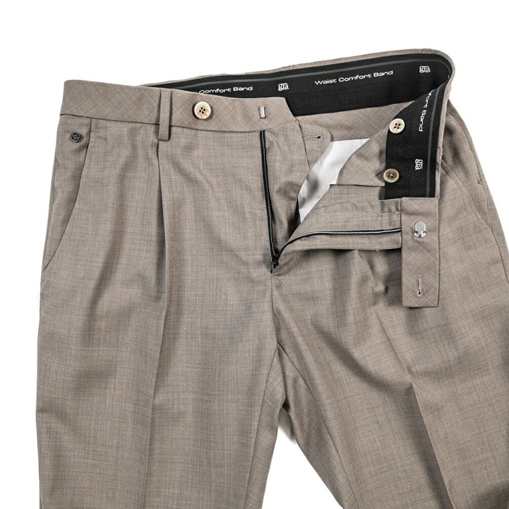 SALE｜GTA “RICCARDO” ヴァージンウール100% ウエストバンド付きワンタックスラックス / SLIM FIT ブラウン 48 | GUARDAROBA MILANO OFFICIAL STORE