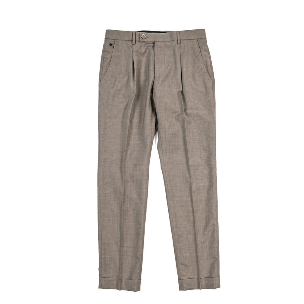 SALE｜GTA “RICCARDO” ヴァージンウール100% ウエストバンド付きワンタックスラックス / SLIM FIT ブラウン 48 | GUARDAROBA MILANO OFFICIAL STORE