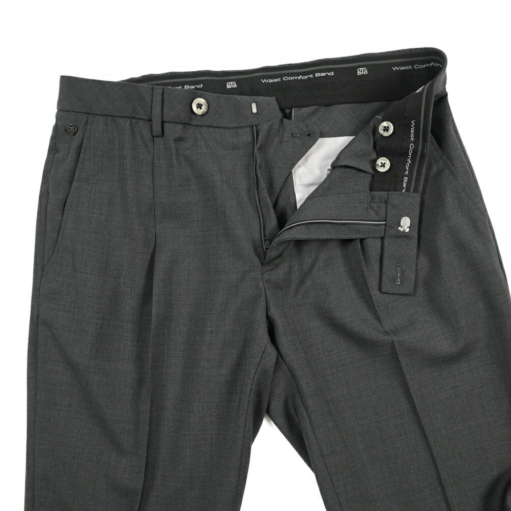 SALE｜GTA “RICCARDO” ヴァージンウール100% ウエストバンド付きワンタックスラックス / SLIM FIT ダークグレー 50 | GUARDAROBA MILANO OFFICIAL STORE