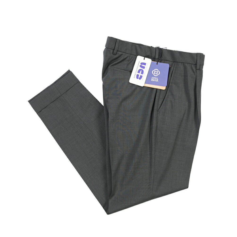 SALE｜GTA “RICCARDO” ヴァージンウール100% ウエストバンド付きワンタックスラックス / SLIM FIT ダークグレー 50 | GUARDAROBA MILANO OFFICIAL STORE