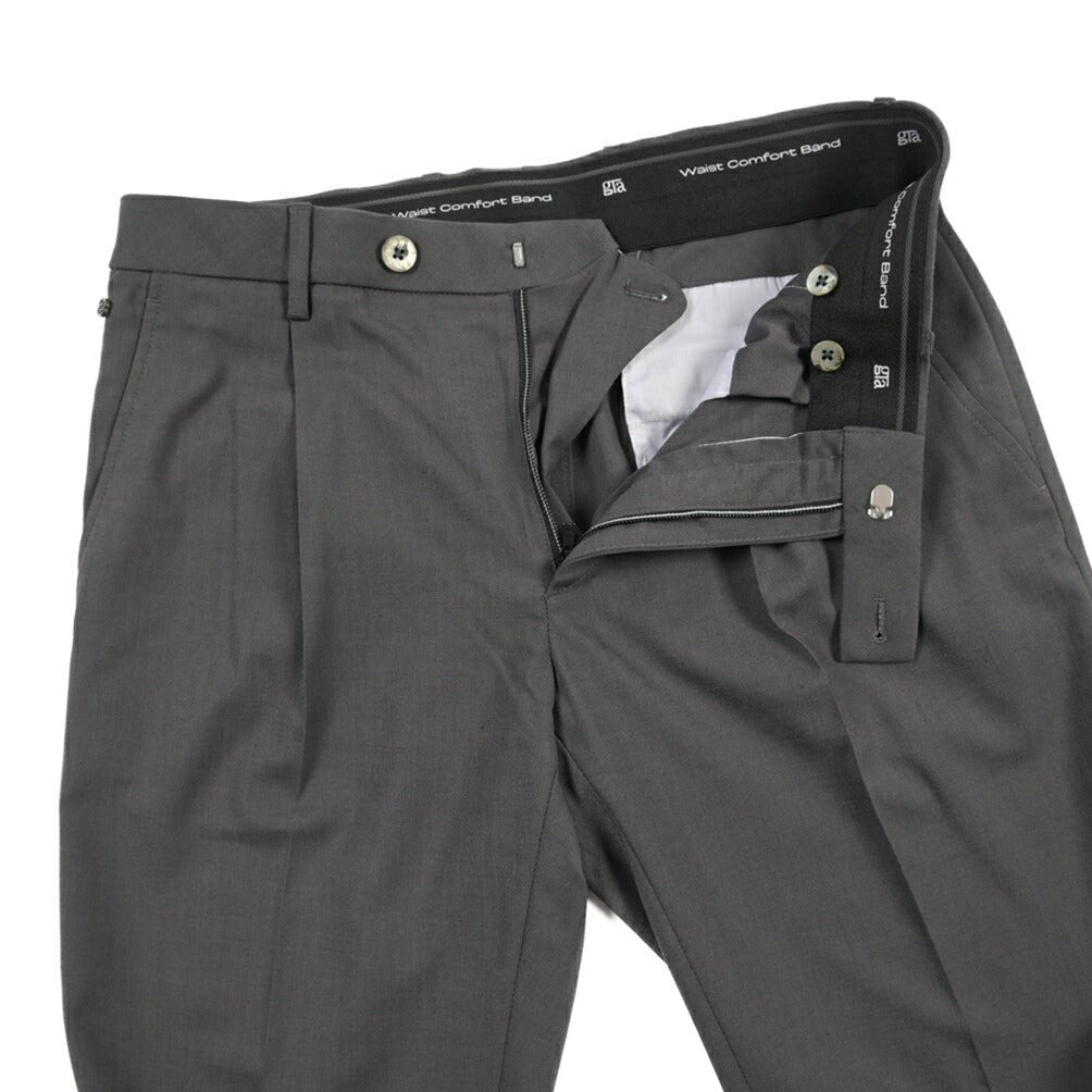 SALE｜GTA “RICCARDO” ビスコース混ウール ウエストバンド付きワンタックスラックス / SLIM FIT ダークグレー 48 | GUARDAROBA MILANO OFFICIAL STORE