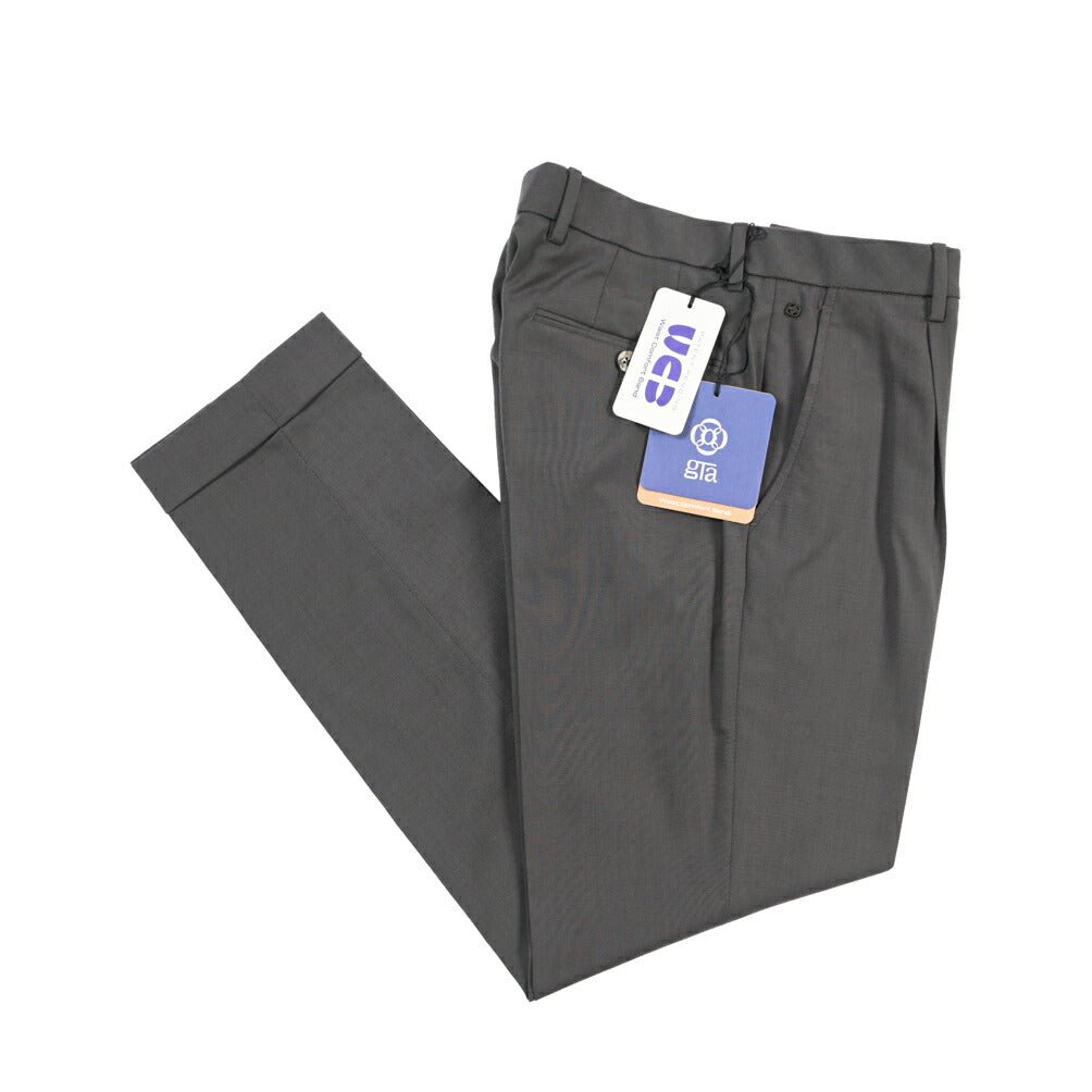 SALE｜GTA “RICCARDO” ビスコース混ウール ウエストバンド付きワンタックスラックス / SLIM FIT ダークグレー 48 | GUARDAROBA MILANO OFFICIAL STORE
