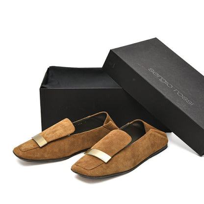 SALE｜Sergio Rossi sr1 Slippers スエードレザー スクエアトゥローファー｜GUARDAROBA MILANO OFFICIAL STORE