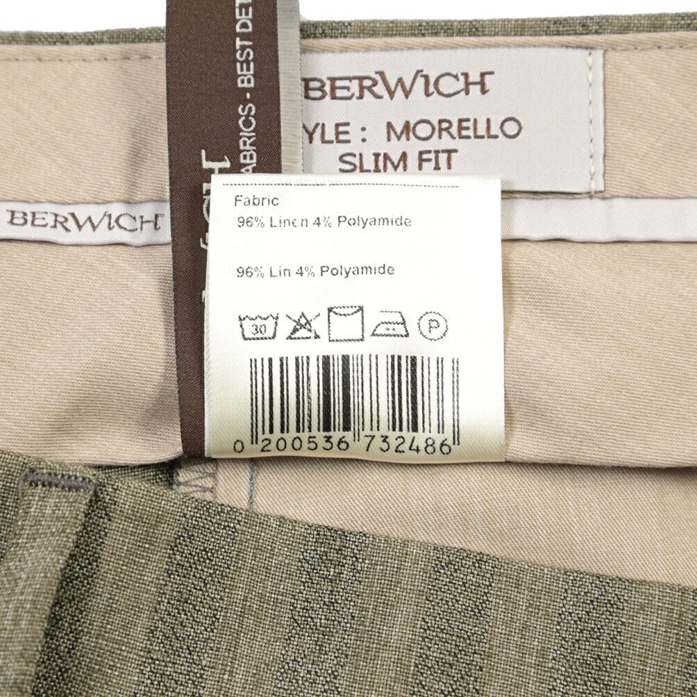 SUMMER SALE｜26SS BERWICH “MORELLO” リネン混 ノータックスリムパンツ カーキグリーン(army) 44 | GUARDAROBA MILANO OFFICIAL STORE