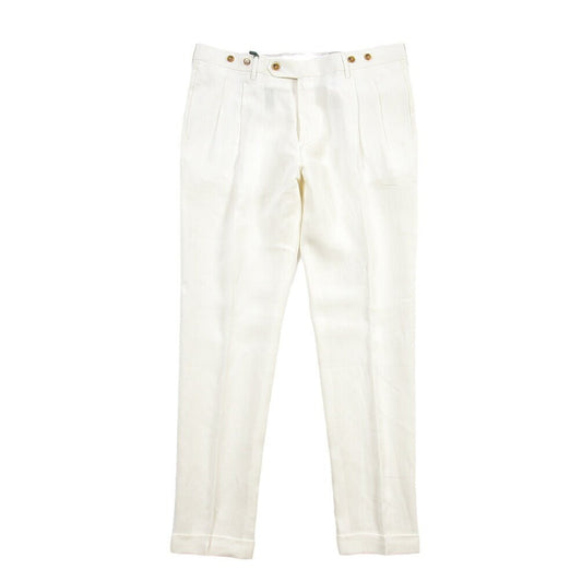 SUMMER SALE｜BERWICH “BARBER LONG” リネン100% ツータックスラックス ホワイト(white) 52 | GUARDAROBA MILANO OFFICIAL STORE