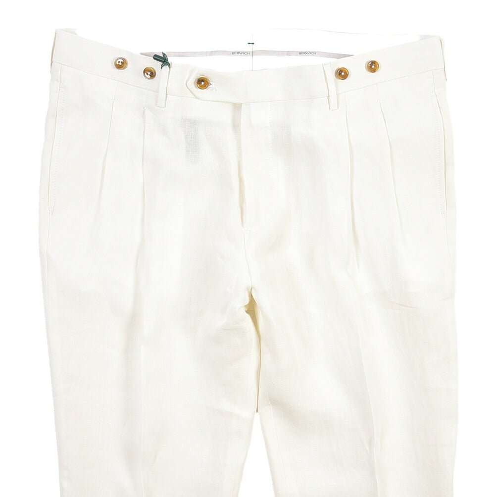 SUMMER SALE｜BERWICH “BARBER LONG” リネン100% ツータックスラックス ホワイト(white) 52 | GUARDAROBA MILANO OFFICIAL STORE