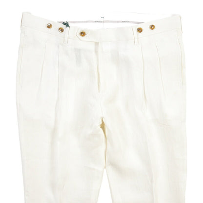 SUMMER SALE｜BERWICH “BARBER LONG” リネン100% ツータックスラックス ホワイト(white) 52 | GUARDAROBA MILANO OFFICIAL STORE