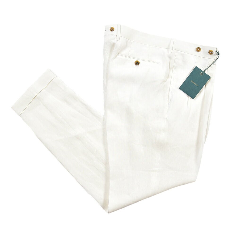 SUMMER SALE｜BERWICH “BARBER LONG” リネン100% ツータックスラックス ホワイト(white) 52 | GUARDAROBA MILANO OFFICIAL STORE