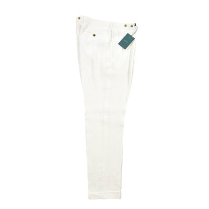 SUMMER SALE｜BERWICH “BARBER LONG” リネン100% ツータックスラックス ホワイト(white) 52 | GUARDAROBA MILANO OFFICIAL STORE