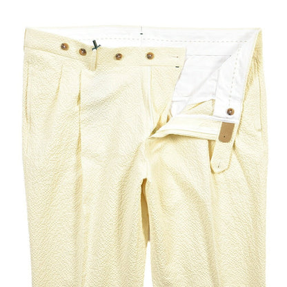 SUMMER SALE｜BERWICH “BARBER LONG” ストレッチコットン シアサッカー ツータックパンツ イエロー(chalk) 54 | GUARDAROBA MILANO OFFICIAL STORE