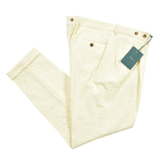 SUMMER SALE｜BERWICH “BARBER LONG” ストレッチコットン シアサッカー ツータックパンツ イエロー(chalk) 54 | GUARDAROBA MILANO OFFICIAL STORE